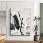 “Textured Black - White Abstraction” - Black, White Abstract Minimalist Painting On Canvas PS0702
