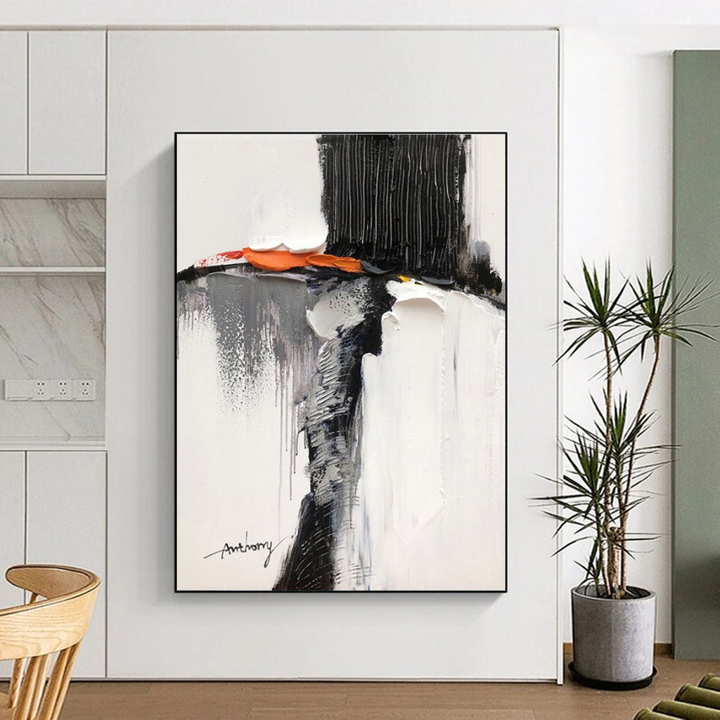 Black, White, Gray, Orange Fragmented Figure “Hidden Identity” - Painting On Canvas PS0791