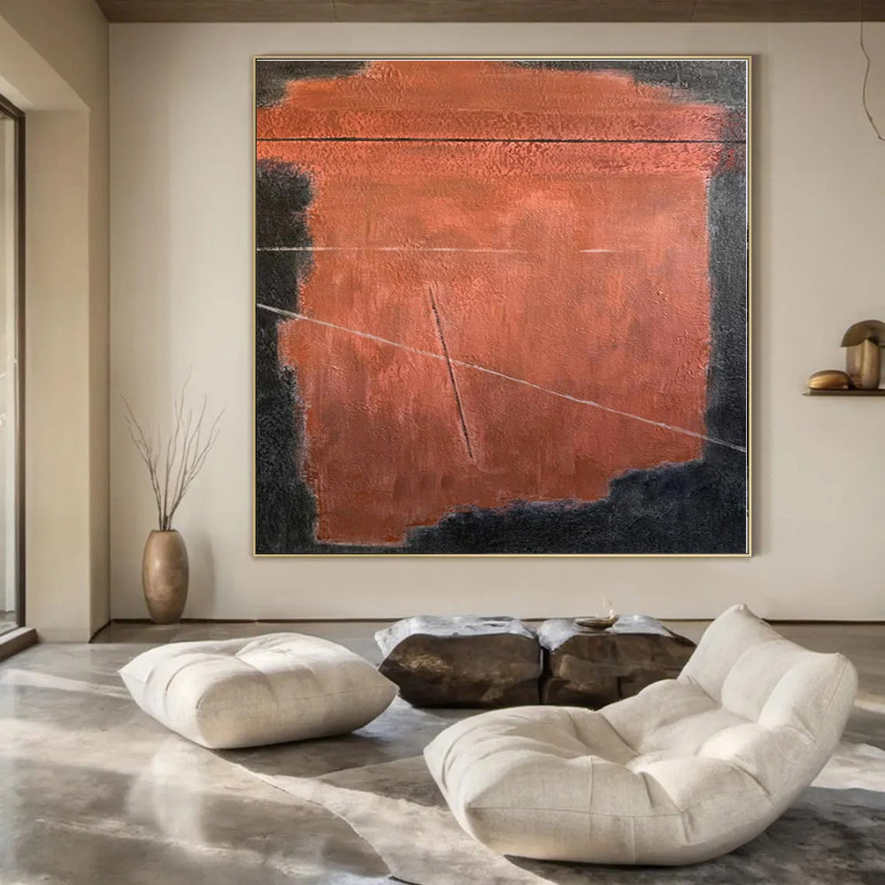 Black, Red with Minimalist Lines "Bold Simplicity" Abstract Painting On Canvas PS1320