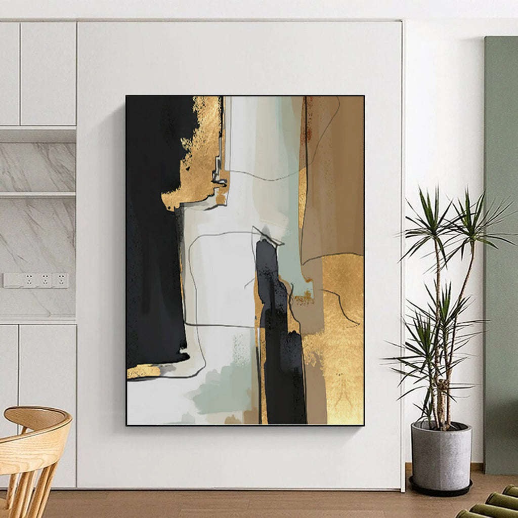 “Black, Gold, and Neutral Abstract” - Abstract, Elegant - Toned Painting On Canvas PT1524