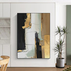 “Black, Gold, and Neutral Abstract” - Abstract, Elegant - Toned Painting On Canvas PT1524