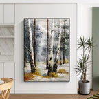 “White - Brown Winter Birch Forest” - Impressionist Landscape Painting On Canvas PT1276
