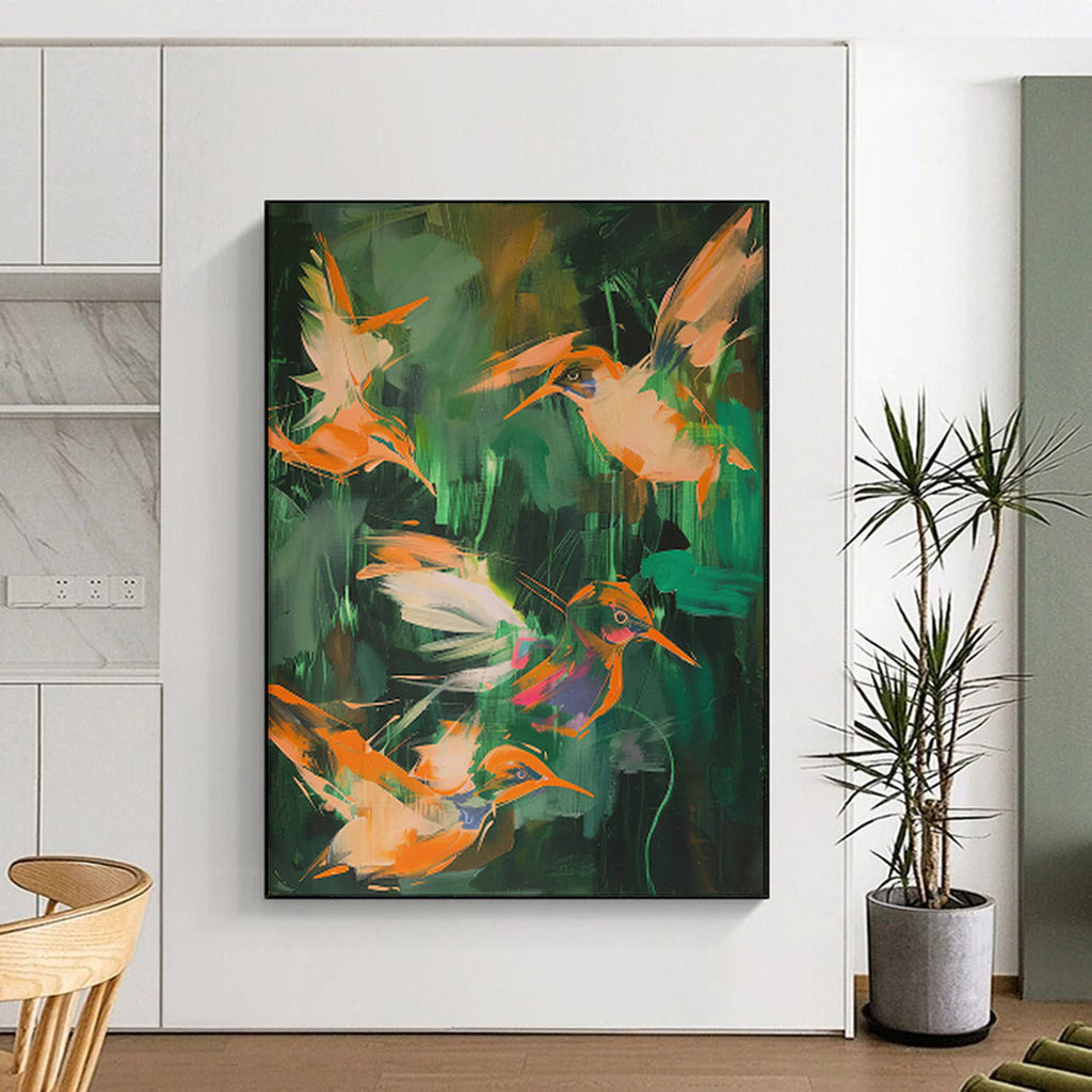 “Colorful Hummingbird Flurry” - Abstract Wildlife Painting On Canvas PT2026