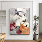 “Grey - Orange Abstract Energetic Forms” - Expressive Abstract Painting On Canvas PS0300