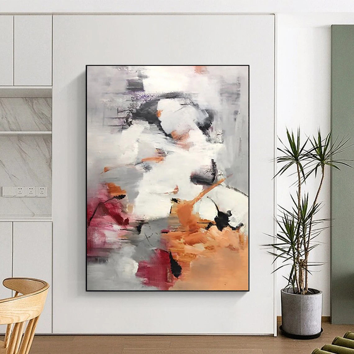 “Grey - Orange Abstract Energetic Forms” - Expressive Abstract Painting On Canvas PS0300