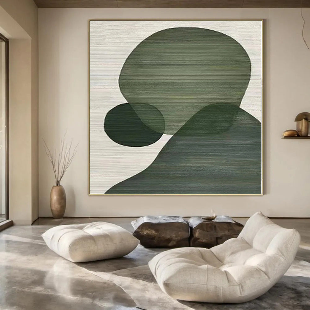 “Green Geometric Shapes” - Minimalist Abstract Painting On Canvas PS0164