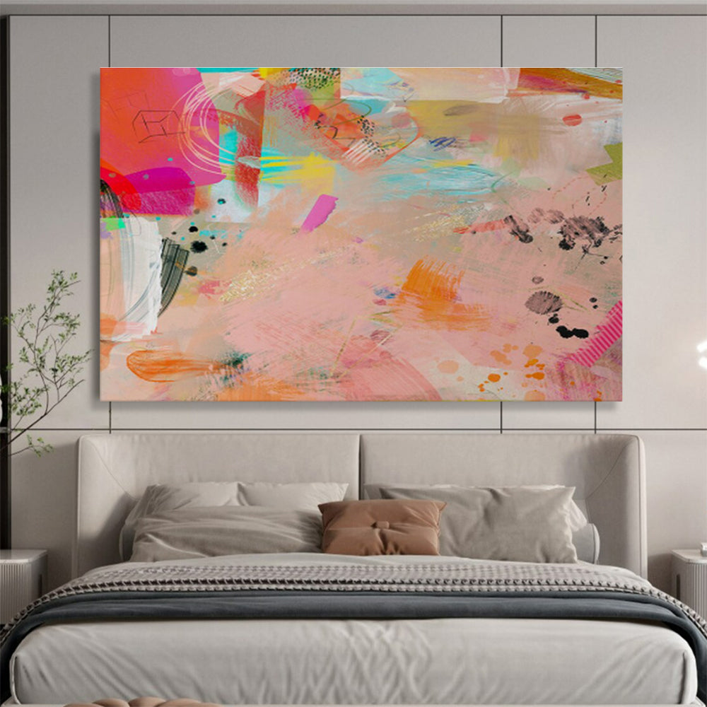 Pink - Toned Abstract with Splashes Painting On Canvas DKS079