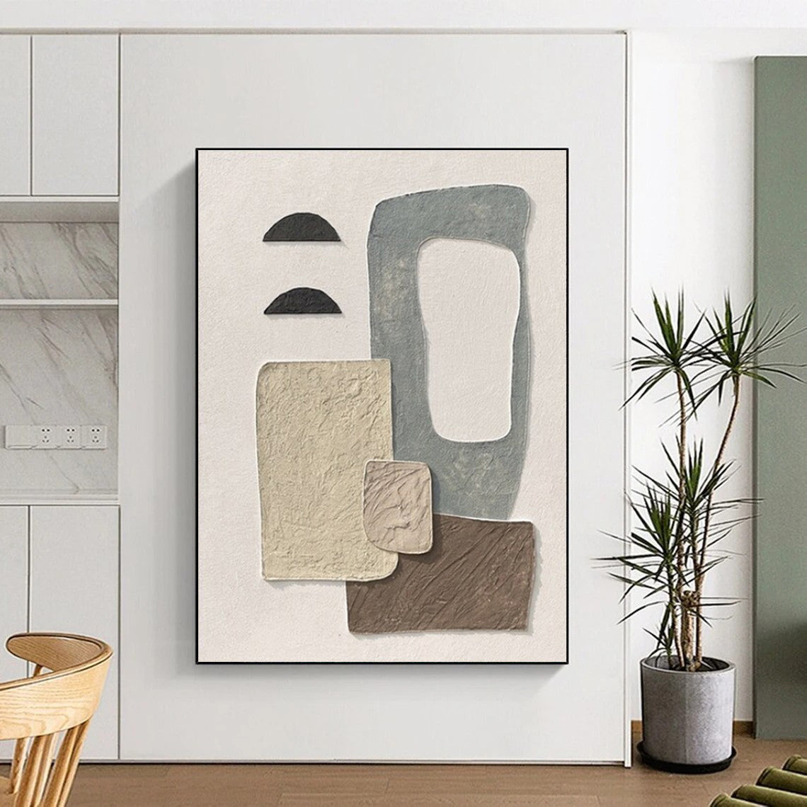 “Neutral Textured Collage” - Beige, Brown, Gray, Black Abstract Mixed - Media Painting On Canvas PS0679
