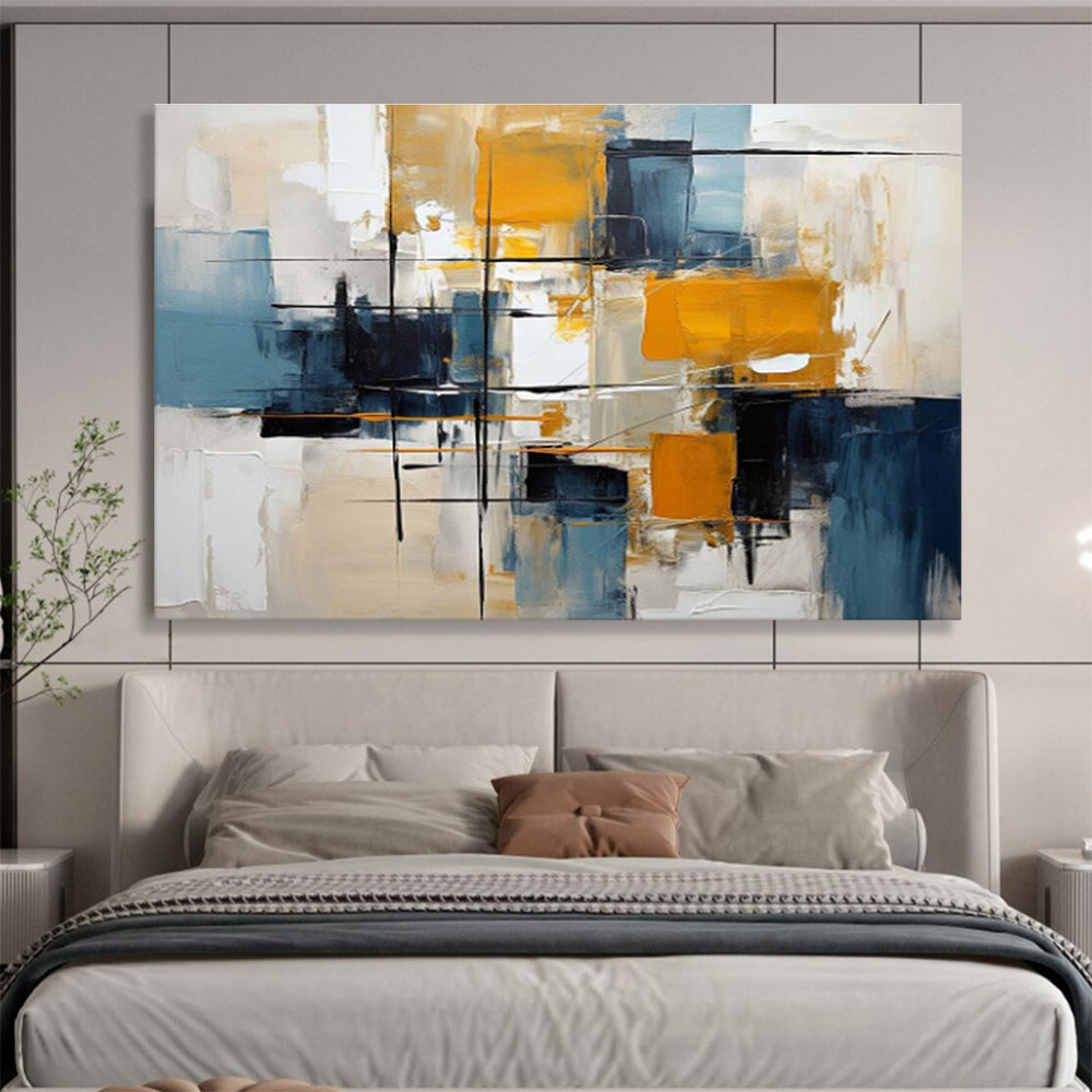 “Geometric Yellows and Blues” Abstract Painting On Canvas DKS183