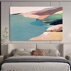 “Pastel Coastal Hills” - Blue, Pink & Beige Landscape, Minimalist Oil Painting On Canvas DKS741