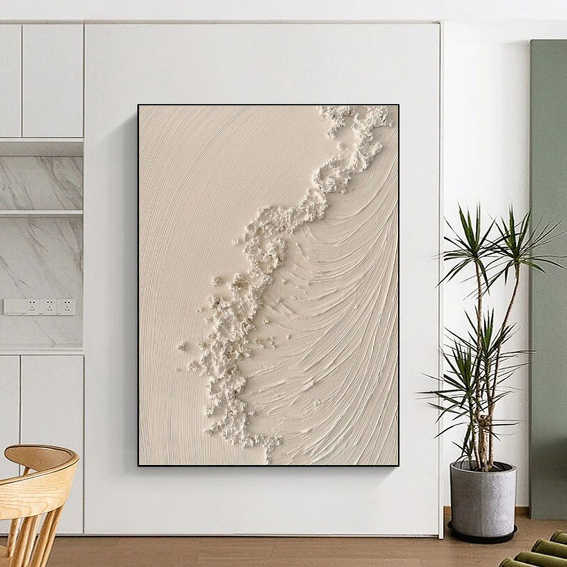 “Textured White Wave” - White Abstract Minimalist Painting On Canvas PS0681