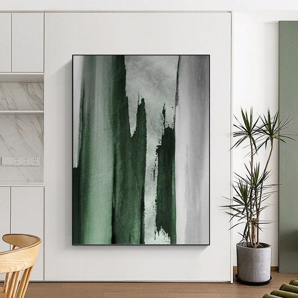 “Green - Grey Vertical Strokes” - Abstract Expressionist Painting On Canvas PT1216