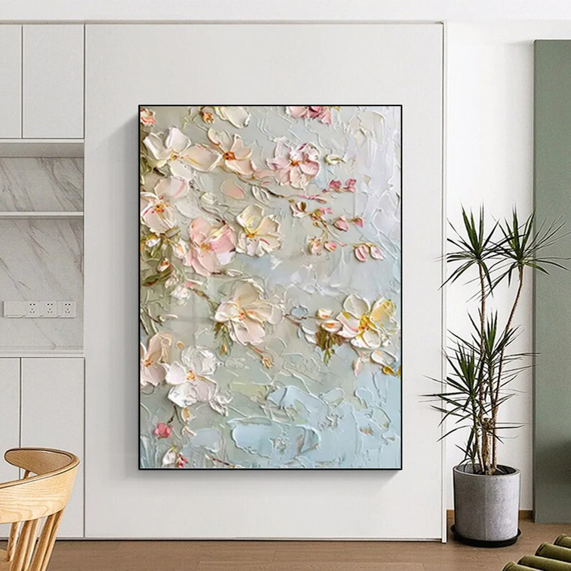 “Light - Colored Floral Relief” - Realist - Inspired Floral Painting On Canvas PT1392