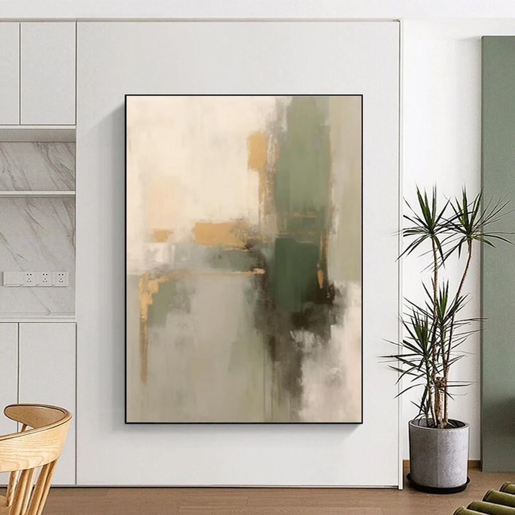 “Green - Gold - Gray Abstract Fusion” - Green, Gold, Gray Abstract Painting On Canvas PS0524