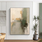 “Green - Gold - Gray Abstract Fusion” - Green, Gold, Gray Abstract Painting On Canvas PS0524