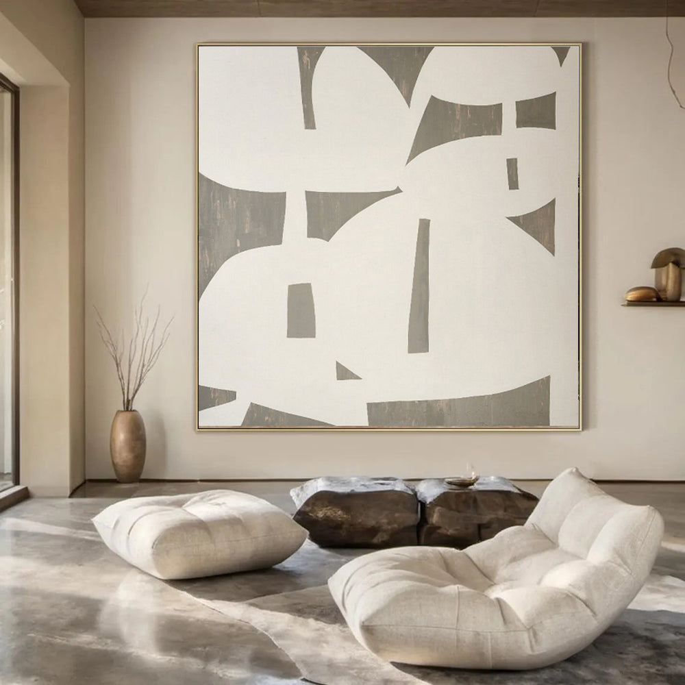 White and Gray Geometric, "Elegant Overlaps" – Geometric Abstract Painting On Canvas PS0991