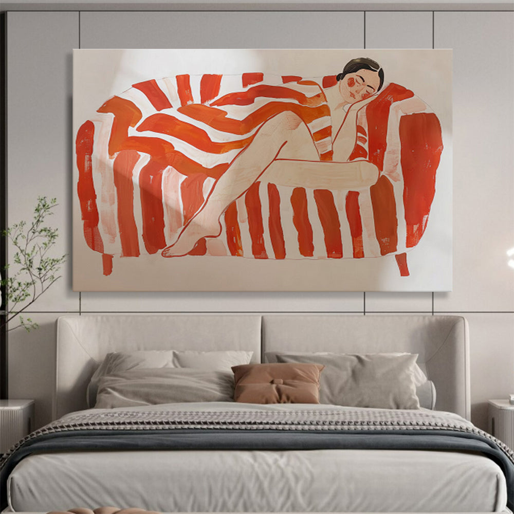 Figurative Abstract on Striped Sofa Painting On Canvas DKS087