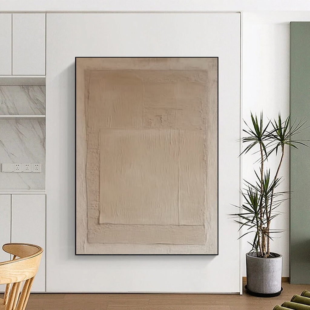 “Beige Textured Squares” - Minimalist Abstract Painting On Canvas DS360