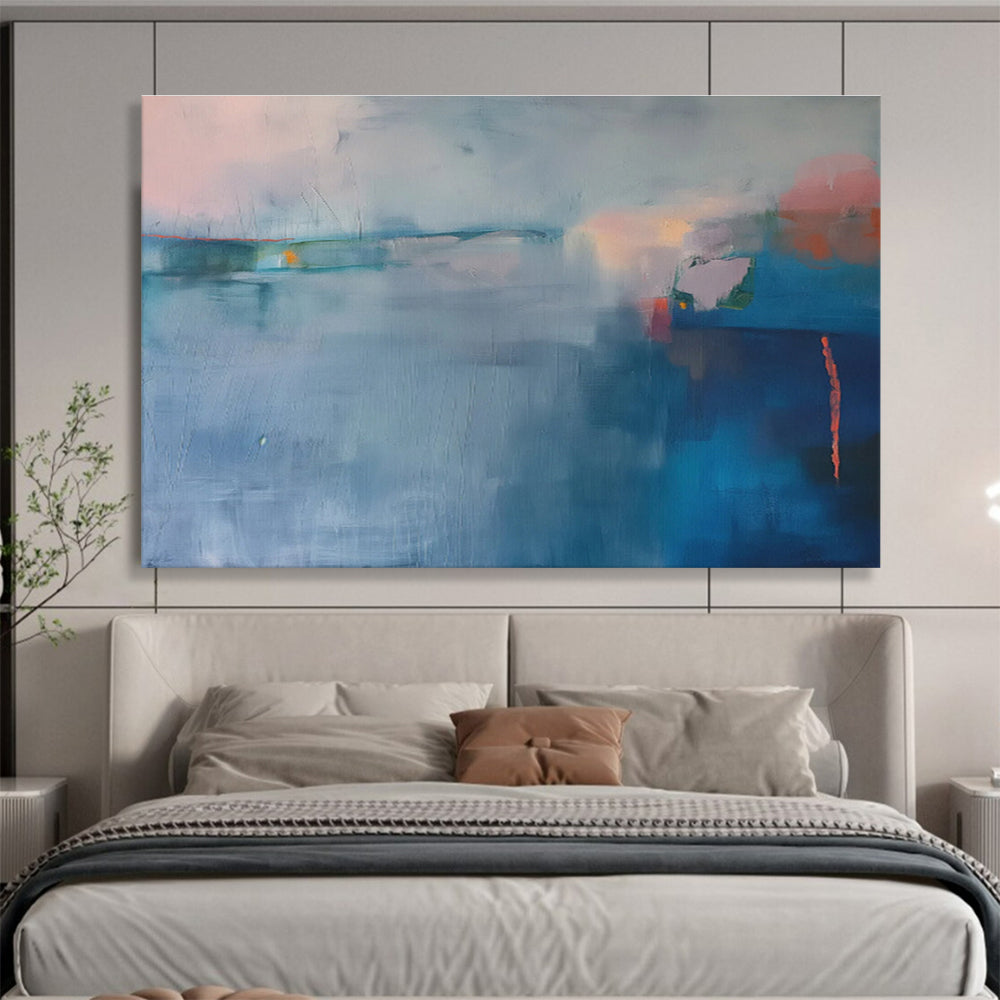 “Muted Blue Landscape” - Abstract Seascape Painting On Canvas DKS477