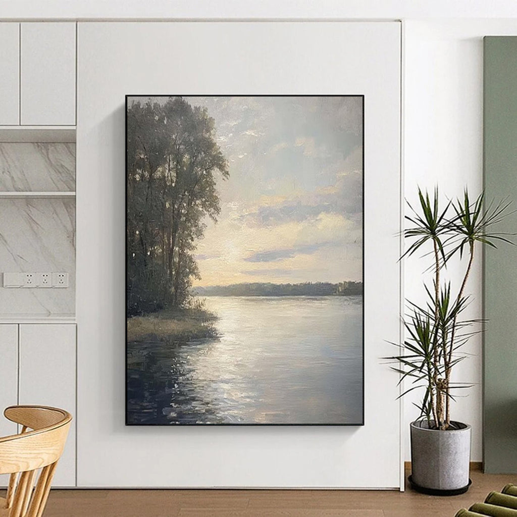 “Realistic Light - Filled Riverbank” - Impressionist Landscape Painting On Canvas PT1875