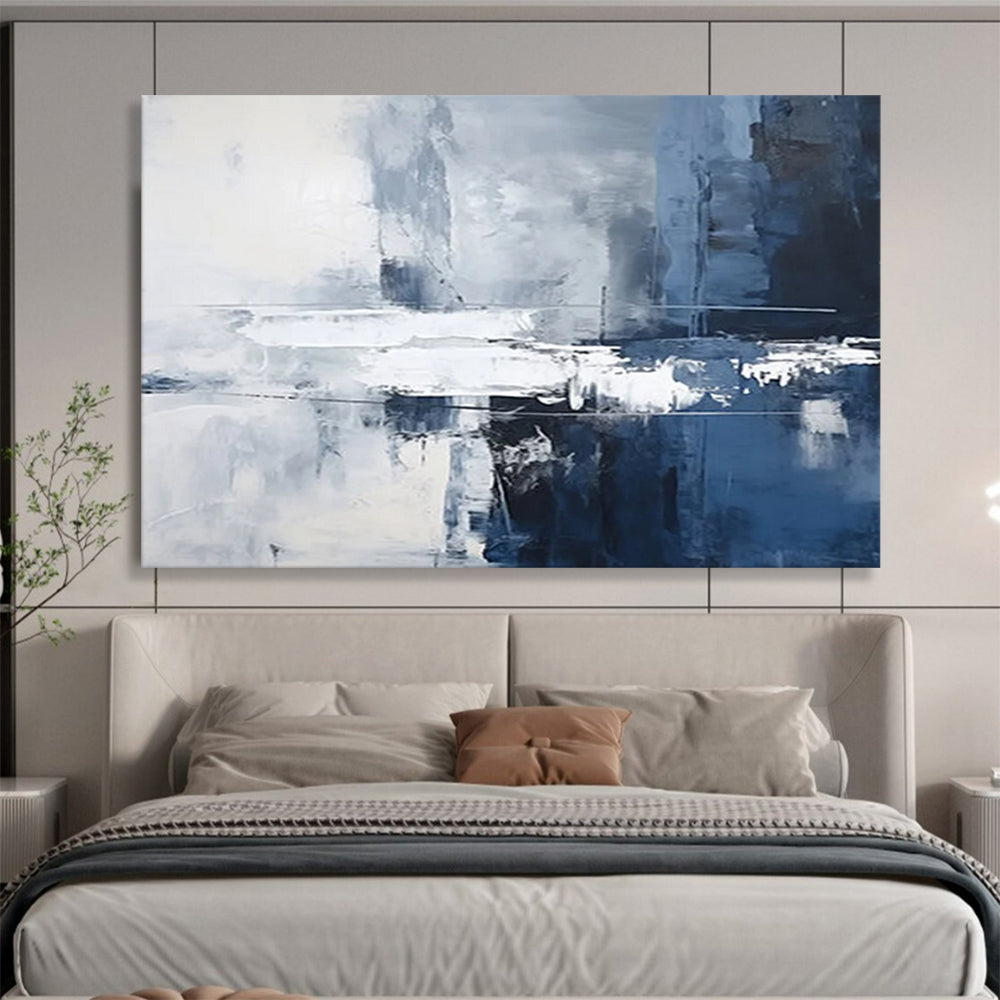 “Blue and Gray Abstract Cityscape” - Urban Abstract Painting On Canvas PT103