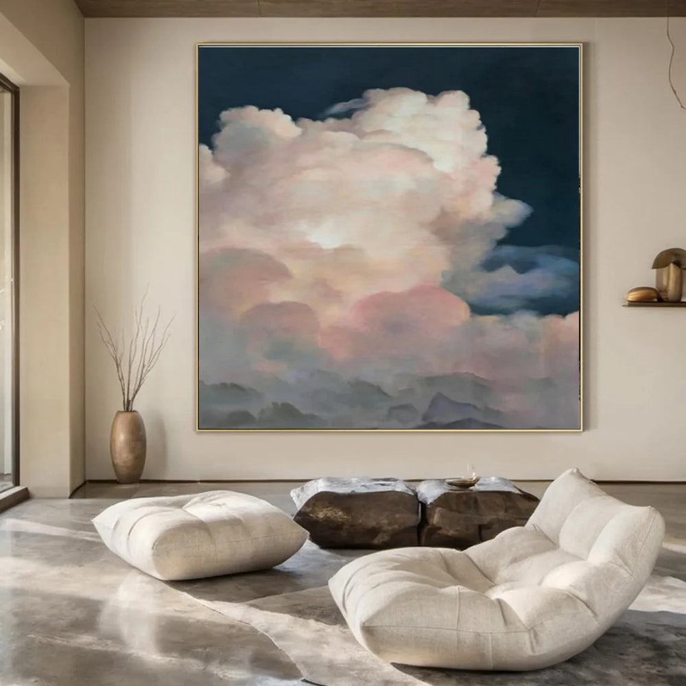 Blue, Pink, White with Fluffy Clouds "Dreamy Skyscape" Abstract Painting On Canvas PS1449
