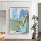 Blue, Gold, Gray Delicate Forms “Ocean’s Treasure” - Painting On Canvas PS0796