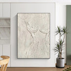“White Textured Figure Abstract” - Minimalist Plaster Painting On Canvas PT0989