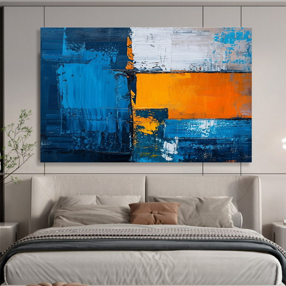 “Blue - Orange Geometric Clash” Abstract Painting On Canvas DKS273