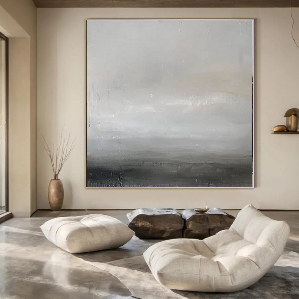 Gray and White Minimalist, "Silent Horizon" – Minimalist Abstract Painting On Canvas PS1013