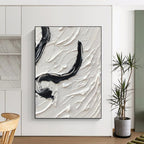 “Curved Textures: Black and White Abstract” - Tactile Abstract Painting On Canvas DS400