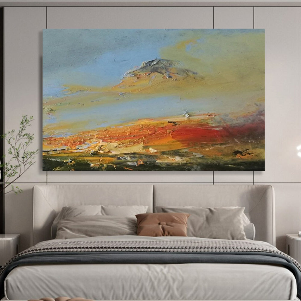 “Vibrant Mountain Sunset in Oranges, Reds & Yellows” - Expressionistic Landscape Painting On Canvas PT042