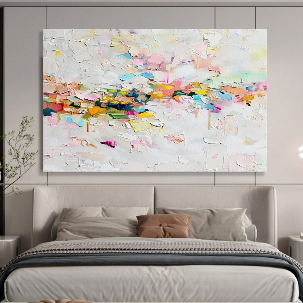 “Colorful Confetti Burst in Pinks, Blues & Yellows” - Abstract Impasto Painting On Canvas PT044