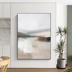 “Abstracted Mountain Lake in Beige - Gray” - Abstract Landscape Painting On Canvas PT2059