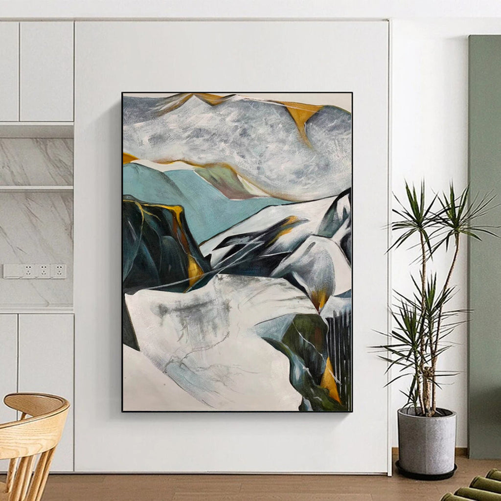 “Color - Blocked Abstract Mountain Forms” - Geometric Landscape Painting On Canvas PS0314