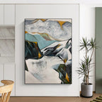 “Color - Blocked Abstract Mountain Forms” - Geometric Landscape Painting On Canvas PS0314