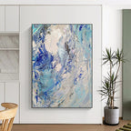“Blue - White Textured Abstract” - Impasto Abstract Painting On Canvas PT1288