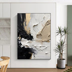“Black, White & Gold Textured Abstract” - Luxe Abstract Painting On Canvas DS301