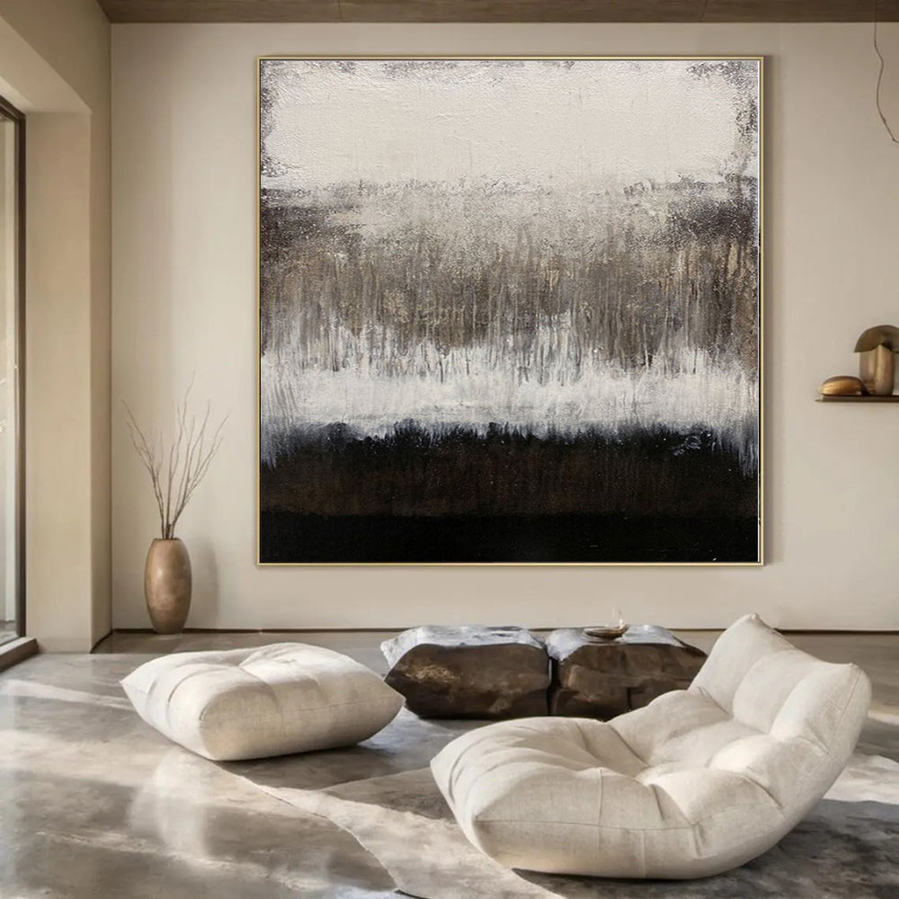 Gray, Black and White with Textured Drips "Moody Melancholy" Abstract Painting On Canvas PS1137