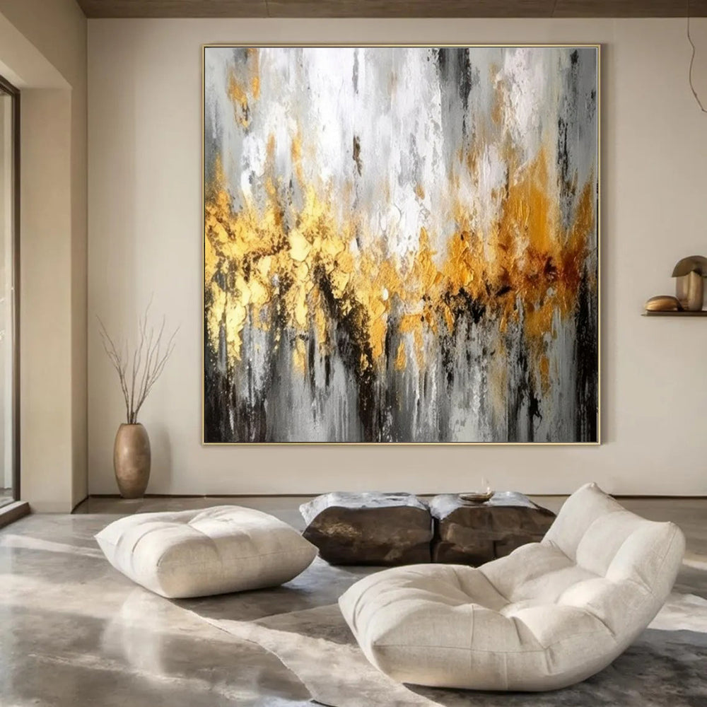 Gray and Gold Abstract, "Gilded Mist" – Abstract Textured Painting On Canvas PS0923