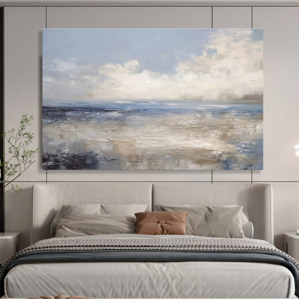 Muted Blue Seaside - Calming Seascape Painting On Canvas DKS337