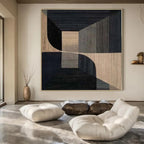 “Black - Beige Geometric Architectural” - Modern Abstract Painting On Canvas PS0136