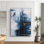 “Blue - Grey Abstract with Yellow” - Moody Abstract Painting On Canvas PT1111