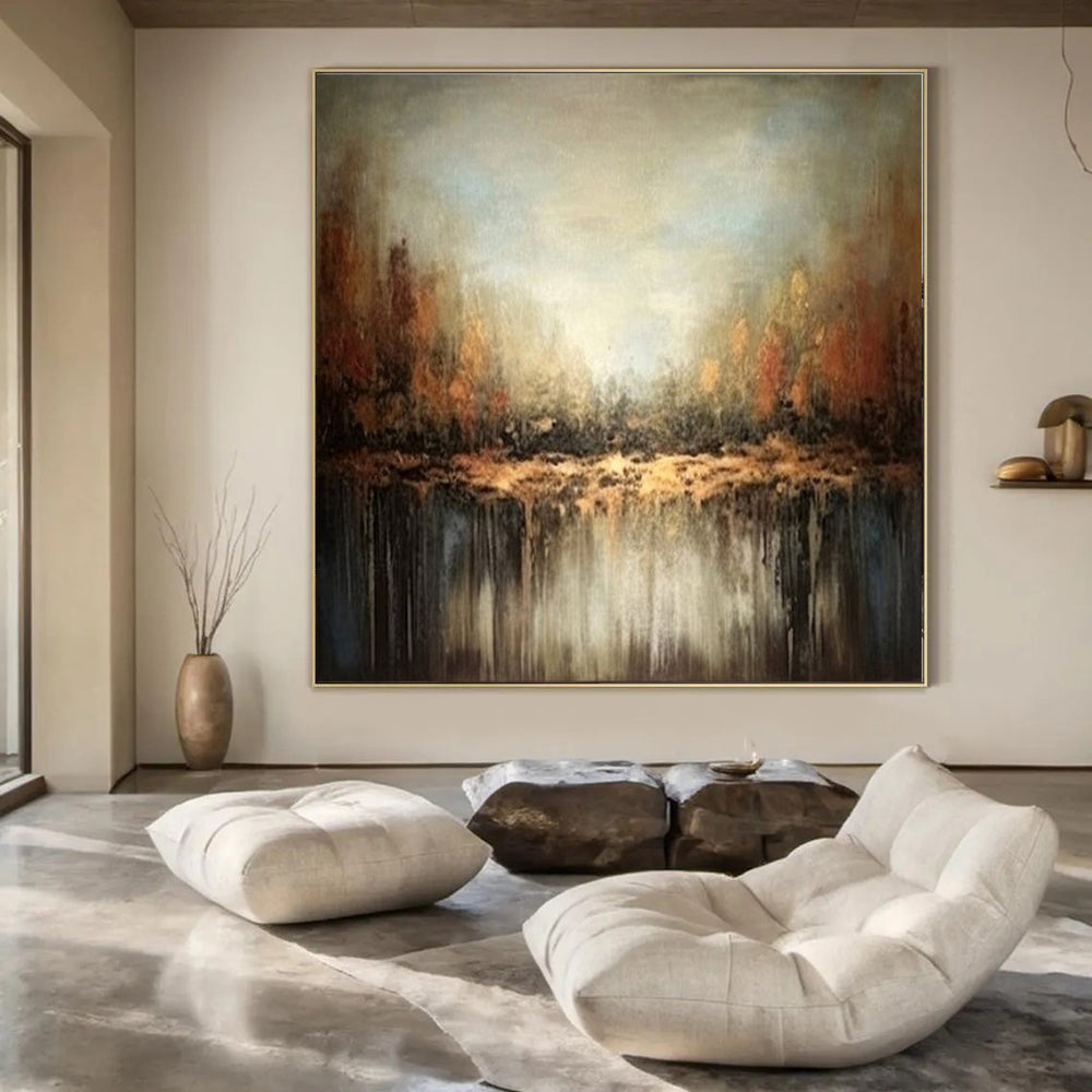 Earthy Tones, "Autumn Reflection" – Abstract Landscape Painting On Canvas PS1034
