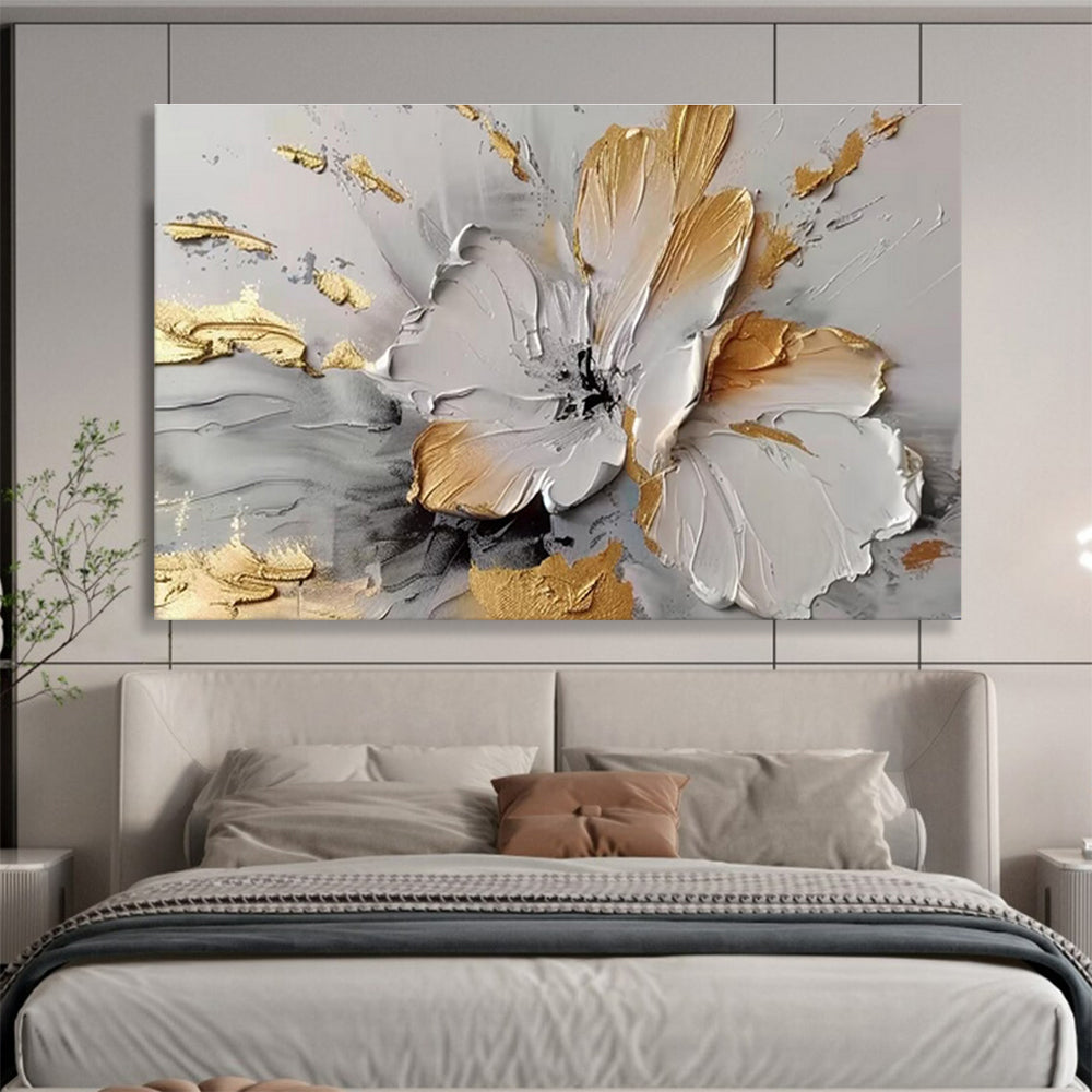 Gilded Bloom - Textured Floral Acrylic Painting, Suited for Dining Room & Entryway DKS677