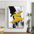 “Black - Yellow Abstract Bold Strokes” - Geometric Abstract Painting On Canvas PS0303