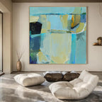 Blue, Green, Beige with Abstract Forms "Coastal Abstraction" Abstract Painting On Canvas PS1308