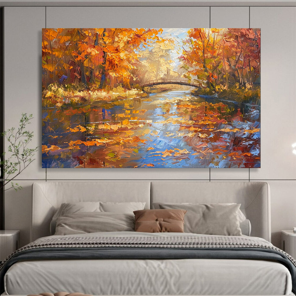 “Autumn River Walk” - Realistic Fall Landscape Painting On Canvas PT196