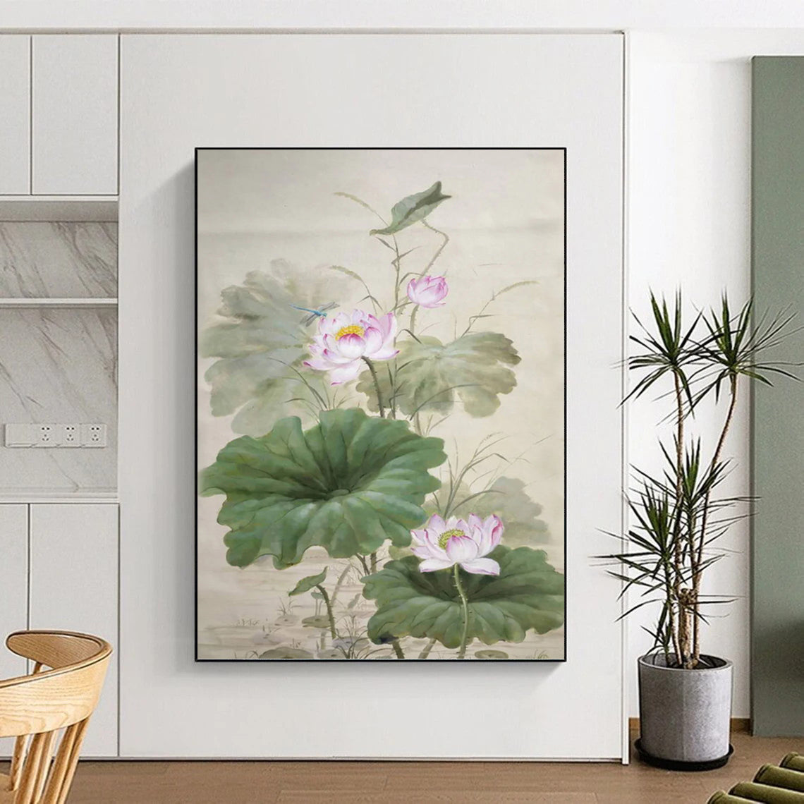 “Traditional Chinese Lotus” - Oriental, Floral - Themed Painting On Canvas PT1588