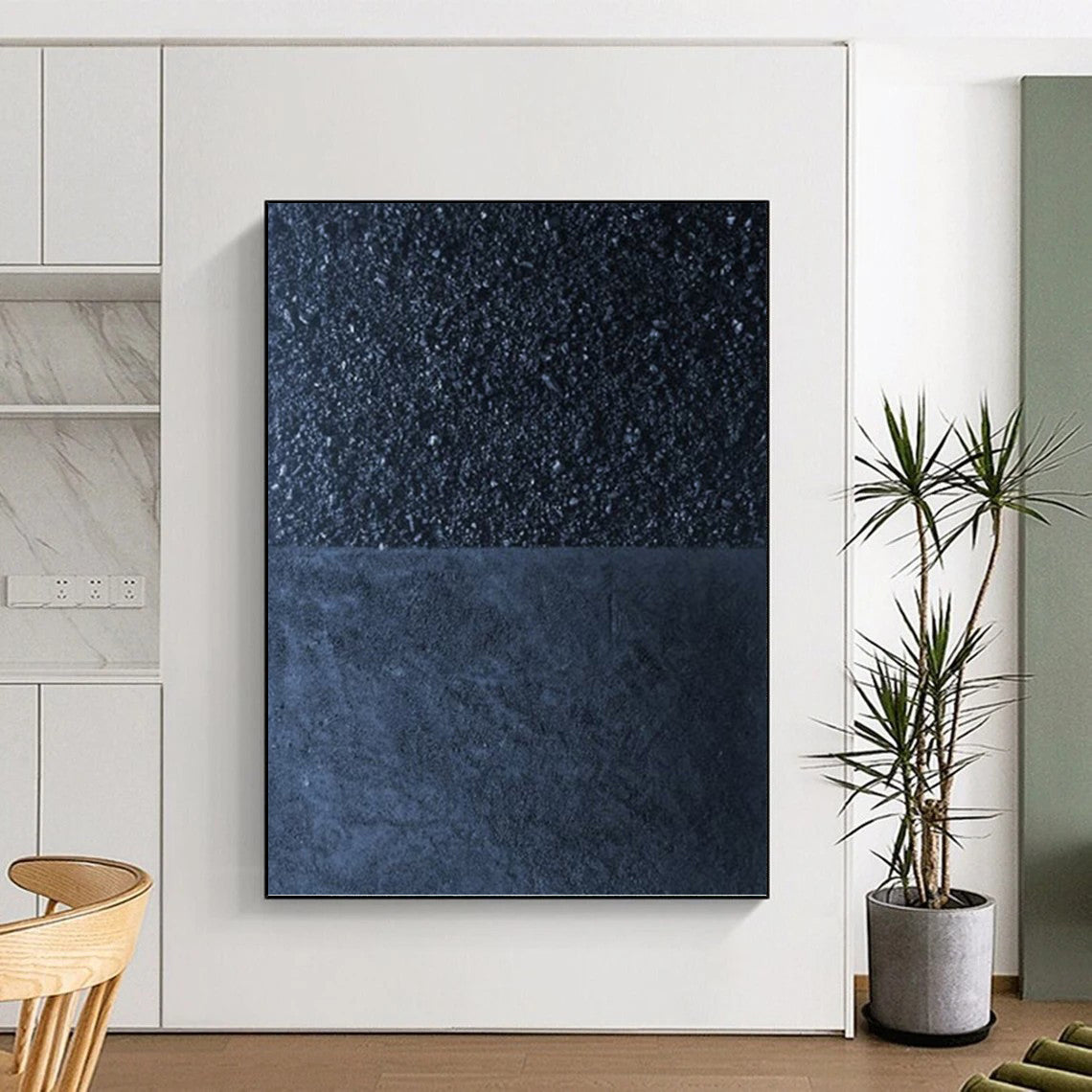 “Black - Dark Blue Minimalist” - Minimalist Abstract Painting On Canvas PT1247